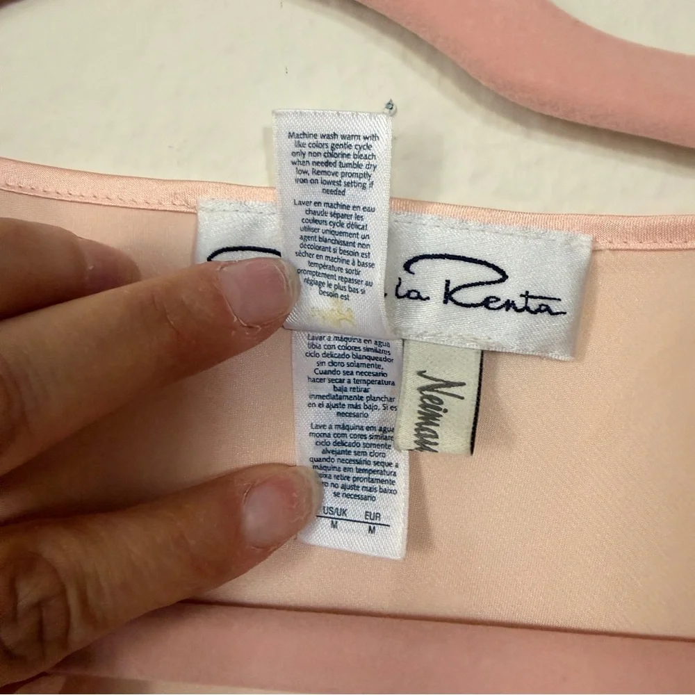Oscar de la Renta Blush Satin Lace Cami‎ Top M Silky Coquette Lingerie Style